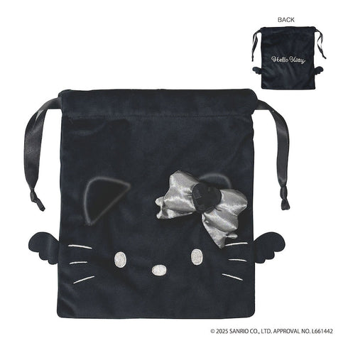 『HELLO KITTY BLACK ANGEL』ハローキティ フェイス巾着 ブラック【202510再販】
